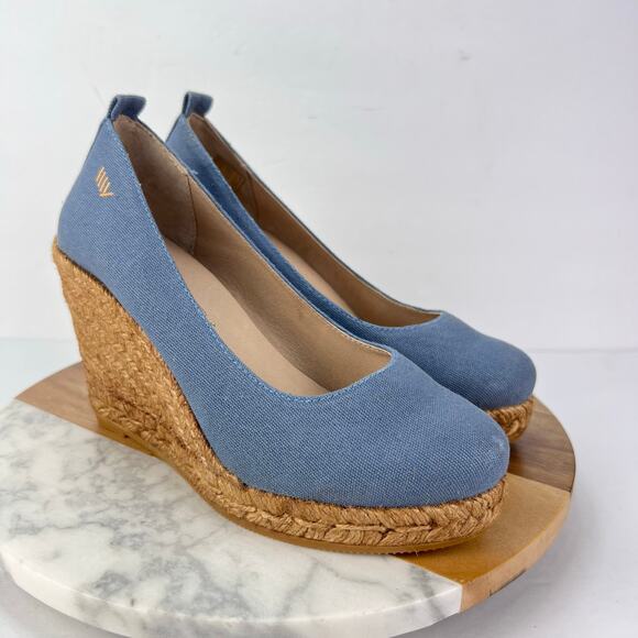 Viscata Roses Organic Canvas Light Denim Espadrille Women’s Wedges EU 37/6.5 - Picture 3 of 12